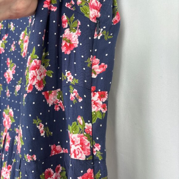 Frock Shop‎ Dress Women's Medium Navy Pink Floral Feminine Fit and Flare - Picture 4 of 14